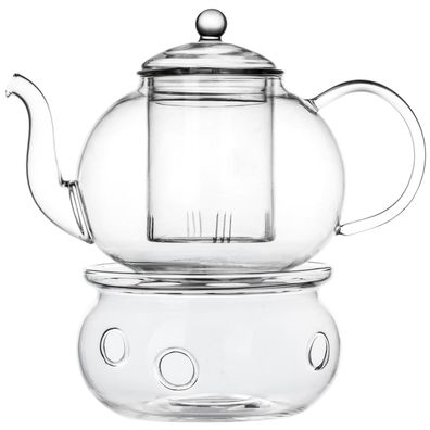 Glas Teekanne 1.0 Liter Glaskanne einwandig Teewärmer Glas-Stövchen & Glasfilter