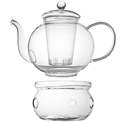 Glas Teekanne 1.5 Liter Glaskanne einwandig Teewärmer Glas-Stövchen & Glasfilter