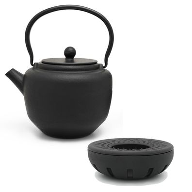 Gusseisen Teekannen Set 1.3 Liter Gusskanne schwarz Kanne Tee-Filter &Teewärmer