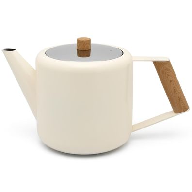 Teekanne 1.1 Liter doppelwandige creme-weiße Kanne Teebereiter Edelstahlteekanne