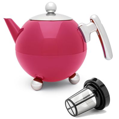 Edelstahl Teekanne 1.2 Liter pink doppelwandig Edelstahlkanne & Tee-Filter-Sieb
