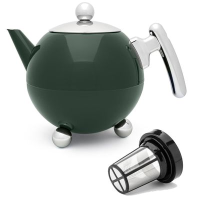 Edelstahl Teekanne 1.2 Liter grün doppelwandig Edelstahlkanne & Tee-Filter-Sieb