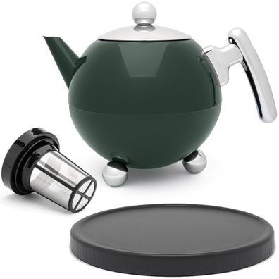 Edelstahl Teekanne 1.2 L Set grün Edelstahlkanne Untersetzer schwarz & Teefilter