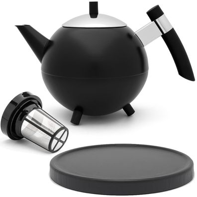Teekanne 1.2 L Edelstahl schwarz Edelstahlkanne Tee-Filter & Untersetzer schwarz