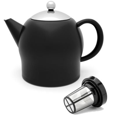 Teekanne 1.4 Liter Edelstahl schwarz Edelstahlkanne Teebereiter & Teefilter Sieb