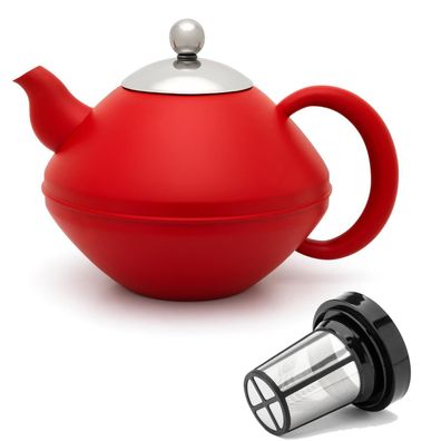 Rote Teekanne 1.4 Liter Teebereiter Edelstahl Kanne doppelwandig & Teefiltersieb