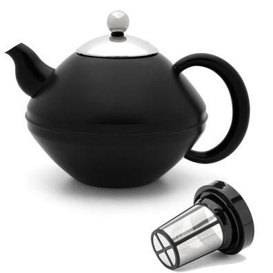 Schwarze Teekanne 1.4 L Teebereiter Edelstahl Kanne doppelwandig & Teefiltersieb