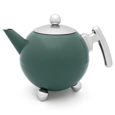 Teekanne 1.2 Liter Edelstahl doppelwandig grüne matte Edelstahlkanne Teebereiter