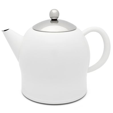 Doppelwandige Teekanne 1.4 Liter weiß Isolierkanne Edelstahlkanne Teebereiter