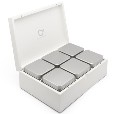 Holz Teebox 27 x 18.5 cm weiß 7-tlg. Teekiste Teebeutelbox 6 Dosen für losen Tee
