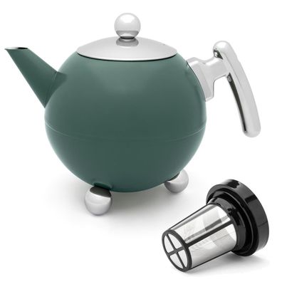 Teekanne 1.2 Liter grün Edelstahl Filtersieb doppelwandig Kugelkanne Teebereiter