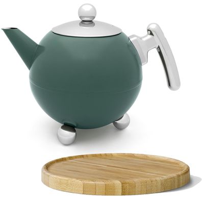 Doppelwandige Teekanne 1.2 Liter grün Edelstahl Teebereiter & Untersetzer braun