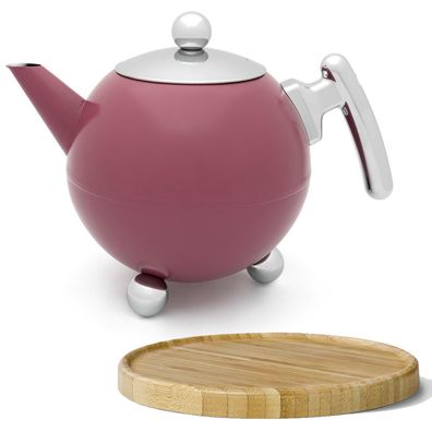 doppelwandige rosa Teekanne 1.2 Liter Edelstahl Teebereiter & Untersetzer braun