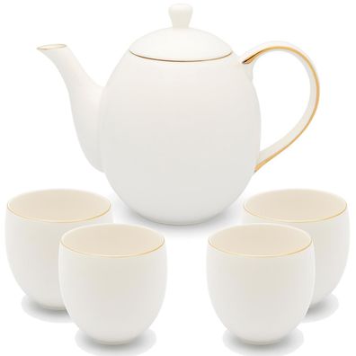 Porzellan Teekannen Set 1.2 Liter mit Sieb 5-tlg. Porzellankanne & 4 Tee-Tassen