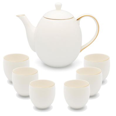 Porzellan Teekannen Set 1.2 Liter mit Sieb 5-tlg. Porzellankanne & 6 Tee-Tassen