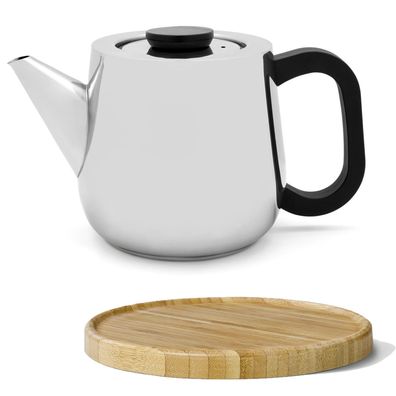 Teekanne Edelstahl mit Sieb 1.0 Liter Teebereiter einwandig & Untersetzer braun