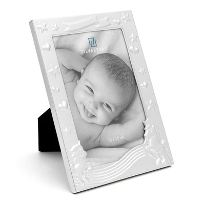 Kinder Bilderrahmen 10 x 15 cm Baby Fotorahmen versilbert mit Einhorn & Sternen