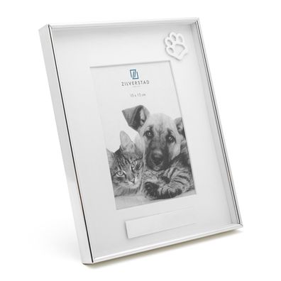 Memory Fotorahmen 10 x 15 cm Bilderrahmen versilbert Rahmen mit Tierpfotenmotiv