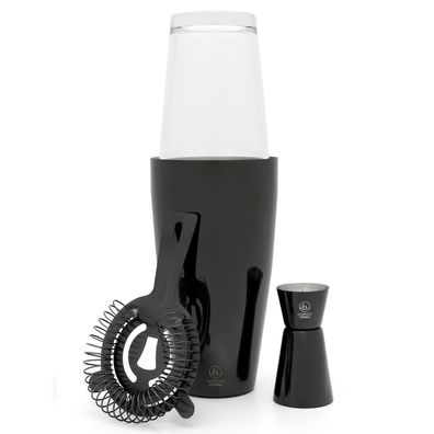 Glas-Shaker Set 4-teilig schwarz Barzubehör Cocktailshaker Getränkemixer 450 ml