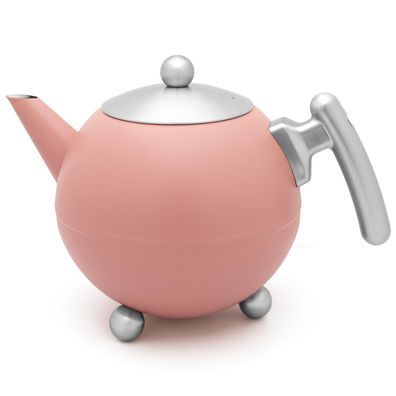 Teekanne 1.2 Liter rosa doppelwandig Kanne Edelstahlkanne Kugelkanne Teebereiter