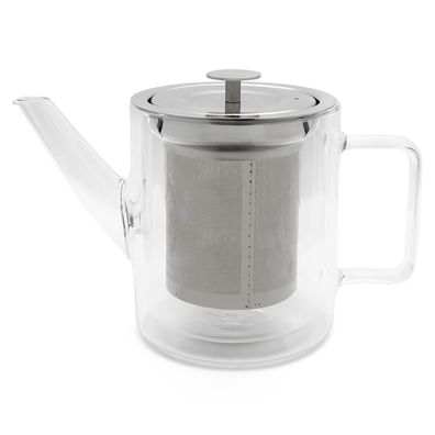 Retro Glaskanne 1.0 Liter Glas Teekanne doppelwandig Kanne Edelstahl-Filtersieb