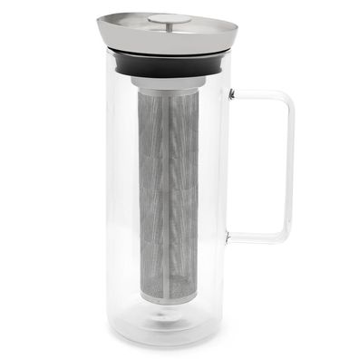 Eistee-Glas-Karaffe 1.0 Liter doppelwandig Edelstahl Glaskanne mit Teefiltersieb