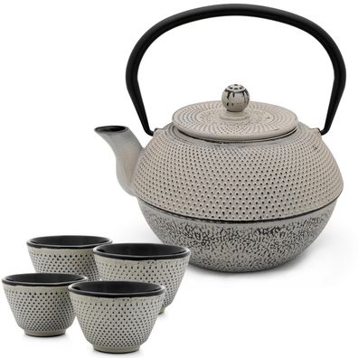 Graue große Asia Teekanne Gusseisen 1.1 Liter mit Tee-Sieb Tee Set & 4 Teebecher