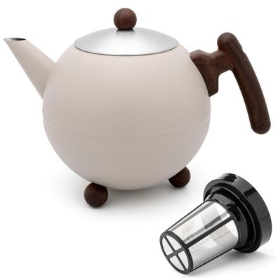 Edelstahl Teekanne 1.2 Liter doppelwandig Kanne Teefilter Sieb beige Teebereiter