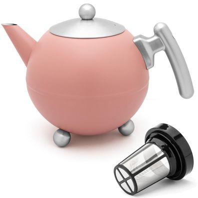 Edelstahl Teekanne 1.2 Liter doppelwandig Kanne Teefilter Sieb rosa Teebereiter