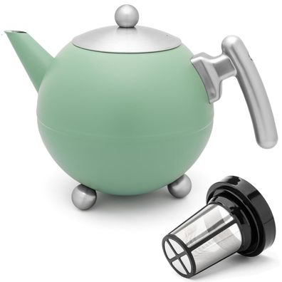 Edelstahl Teekanne 1.2 Liter doppelwandig Kanne Teefilter Sieb grün Teebereiter