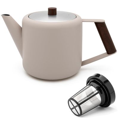 Doppelwandige Retro Teekanne 1.1 Liter beige Kanne aus Edelstahl inkl. Teefilter