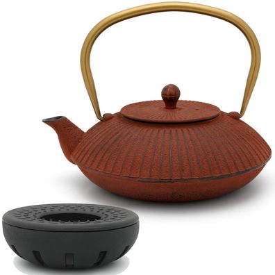 Teekanne 1.1 Liter Set Gusseisen rot mit Tee-Filter Asia Gusskanne mit Teewärmer