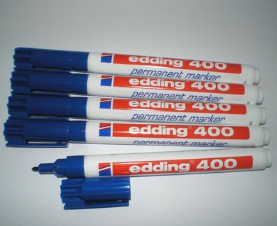 5 Stück Edding 400 Permanent-Marker blau Rundspitze 1,0mm