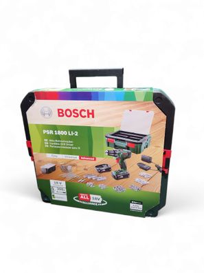 Bosch Akku-Bohrschrauber PSR 1800 LI-2 18V 2x1,5 Ah + Systembox + 24tlg Zubehör
