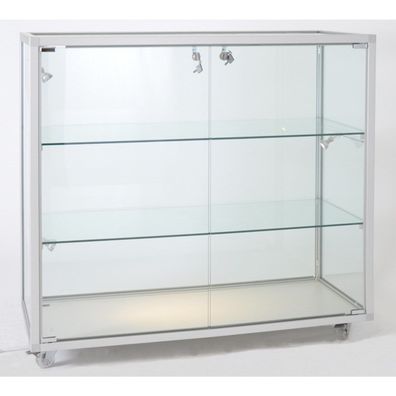 Thekenvitrine CB Glasvitrine Alu abschließbar Verkaufstheke 80 cm Füße Spiegel
