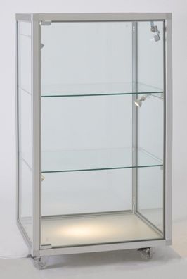 Glasvitrine LED Theke klein Vitrinenschrank abschließbar halbhoch 50 cm Rollen