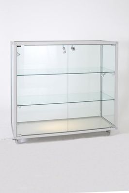 Thekenvitrine Glasvitrine Alu abschließbar Verkaufstheke 80 cm Füße Spiegel