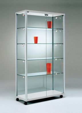 Glasvitrine QV Vitrine Ausstellung Alu & Schloss beleuchtet 100 cm Füße Spiegel