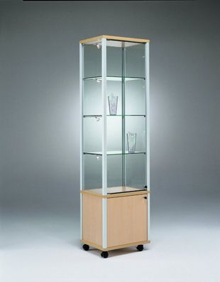 Glasvitrine Messe Alu QM abschließbar mit Unterschrank & Spiegel & Füße 50 cm