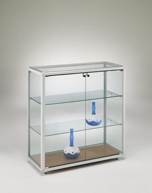 Glasvitrine Theke BT halbhoch Glas Alu 2-türig abschließbar 80 cm & Spiegel
