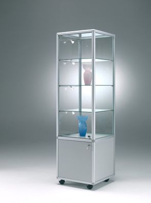 Glasvitrine Messe Alu BM abschließbar mit Unterschrank & Spiegel & Füße 50 cm
