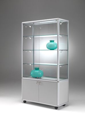 Glasvitrine beleuchtet BM abschließbar Messevitrine & Unterschrank 80 cm Spiegel