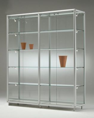 große breite Glas-Ausstellungsvitrine abschließbar 150 cm Glasrückwand