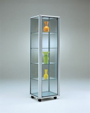 Standvitrine Glas Vitrine Alu beleuchtet Ausstellung & Schloss & Rollen 55x45 cm