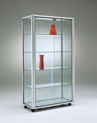 Standvitrine Glas Vitrine Alu beleuchtet Ausstellung & Schloss & Rollen 99x45 cm