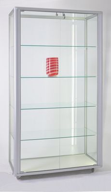 Standvitrine Glas Vitrine Alu beleuchtet Ausstellung & Schloss & Rollen 99x55 cm