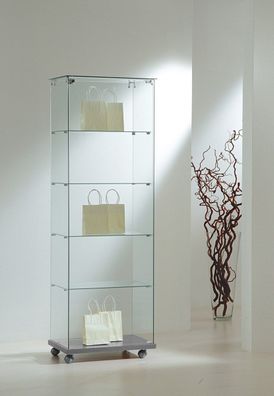 schmale Glas Messevitrine SV abschließbar Messebau Ausstellung rollbar 60x40 cm