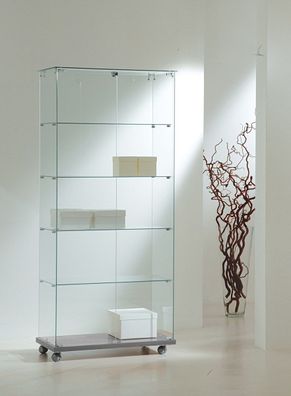 breite Glas Messevitrine SV abschließbar Messebau Ausstellung rollbar 80x40 cm