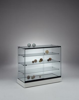 Messetheke Vitrine Glas abschließbar für Ausstellung rollbar 100 cm weiß