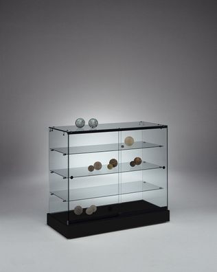 Messetheke Vitrine Glas abschließbar für Ausstellung rollbar 100 cm schwarz